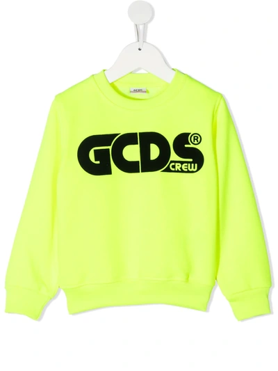 Gcds Kids' Long-sleeved Logo Print Jumper In Yellow