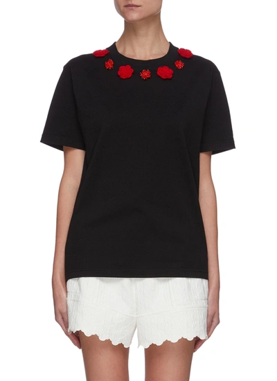 Shushu-tong Flower Appliqué Crewneck T-shirt In Black,red