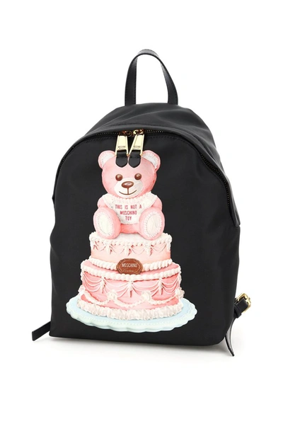 Moschino Cake Teddy Bear Backpack In Black,pink