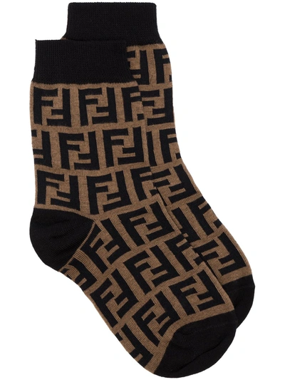 Fendi Brown Ff Logo Knitted Socks