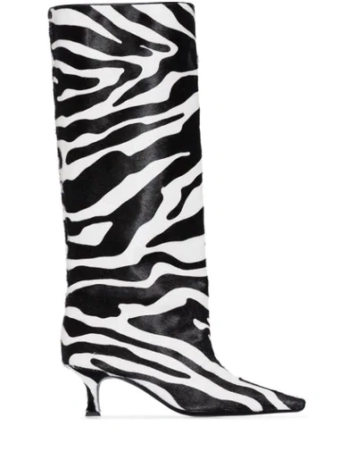 Magda Butrym And White 50 Zebra Print Leather Boots In Black