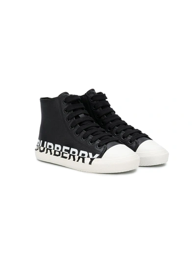Burberry Kids Leather Mini Larkhall High-top Sneakers In Black
