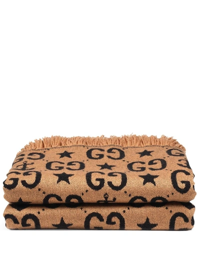 Gucci Gg Pattern Throw Blanket In Brown