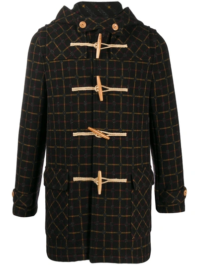 Saint Laurent Checked Hooded Duffle Coat In Black