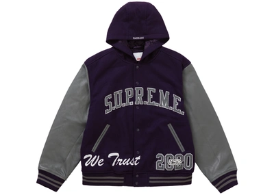 Pre-owned Supreme  King Hooded Varsity Jacket Purple