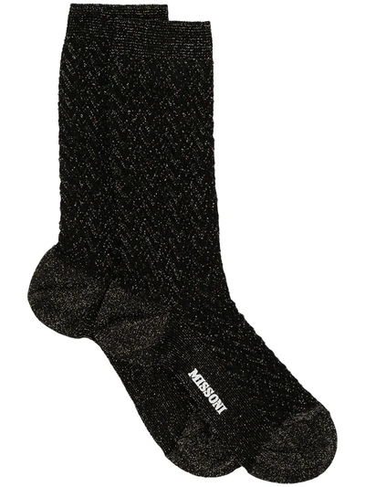 M Missoni Logo-printed Glittered Socks In Black