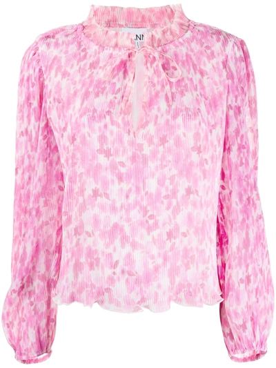 Ganni Floral-print Balloon-sleeve Blouse In Sweet Lilac