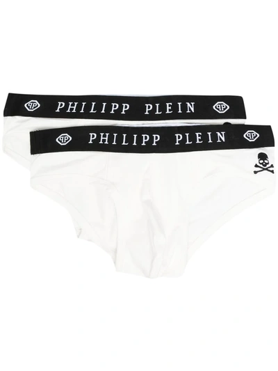 Philipp Plein Pack Of Two Skull-embroidered Briefs In White