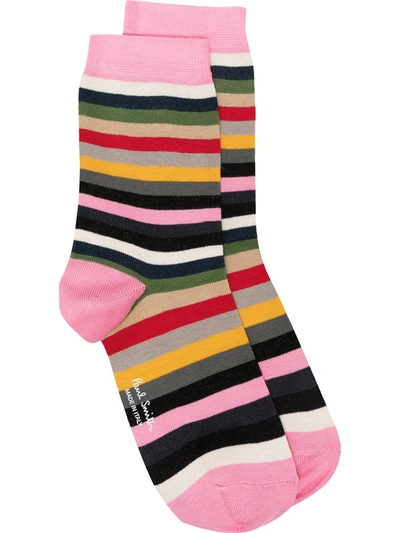 Paul Smith Striped Cotton Socks In Pink