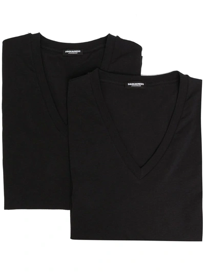 Dsquared2 Two-pack Cotton V-neck T-shirt In 001 Black