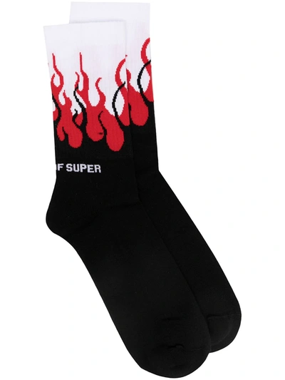 Vision Of Super Double Flame-print Socks In Black