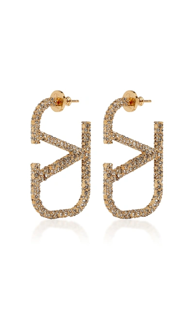 Valentino Garavani Garavani Logo Crystal-embellished 18k Gold-plated Earrings