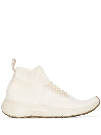 Rick Owens + Veja Rubber-trimmed V-knit High-top Sneakers In White