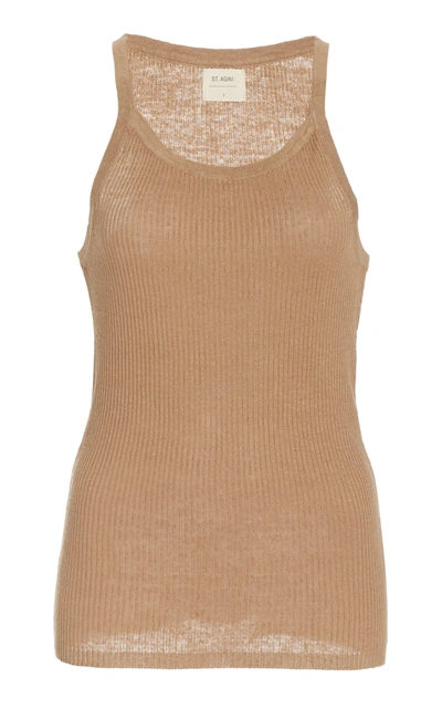 St Agni Women's Iman Ribbed-knit Linen Tank Top In Brown,white