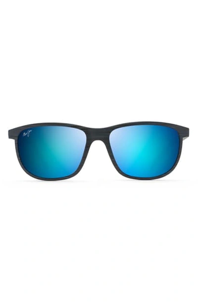 Maui Jim Dragon's Teeth Dark Navy Stripe Rectangle Polarized Sunglasses In Blue Hawaii