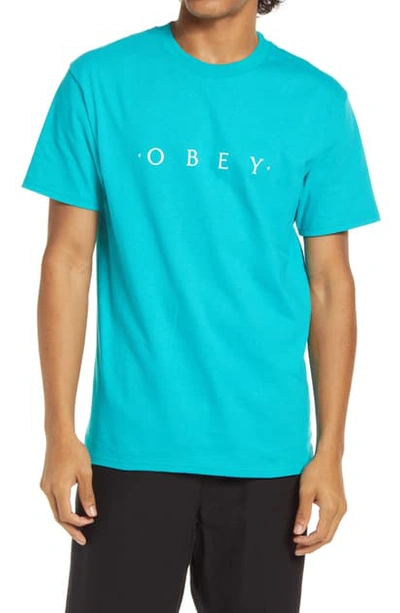 Obey Novel Logo Graphic Tee In Teal