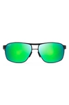 Maui Jim The Bird 62.5mm Oversize Polarized Rectangular Sunglasses In Black/ Maui Green Mirror