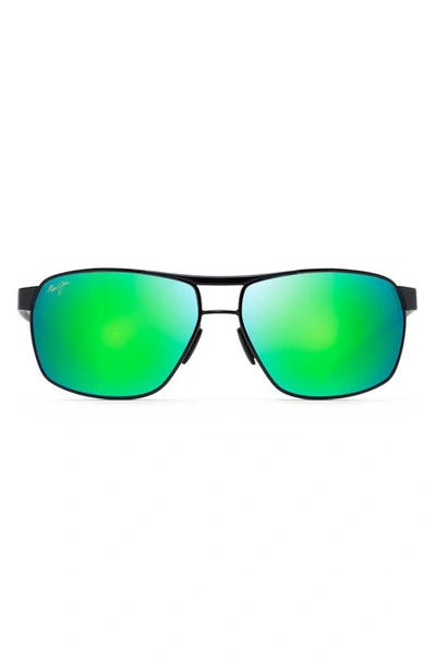 Maui Jim The Bird 62.5mm Oversize Polarized Rectangular Sunglasses In Black/ Maui Green Mirror