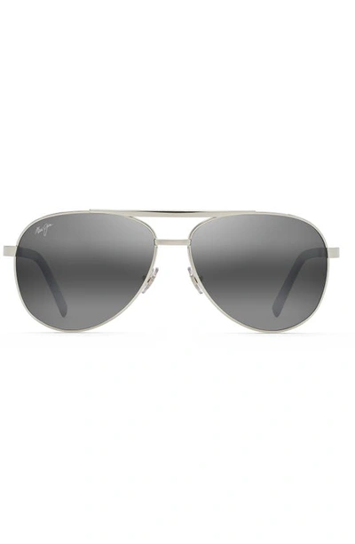 Maui Jim Seacliff 61mm Polarized Aviator Sunglasses In Silver/ Grey Gradient