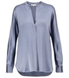 Vince Silk Band Collar Blouse In Piero Blue