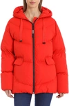 Avec Les Filles Water Resistant Hooded Cozy Duvet Puffer Jacket In Red