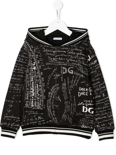 Dolce & Gabbana Kids' Little Boy's & Boy's Cursive Logo Graphic Zip Hoodie In Black White