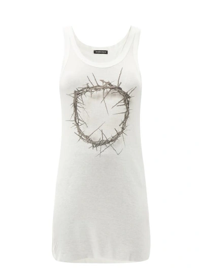 Ann Demeulemeester Thorn-print Ribbed Rayon-blend Tank Top In White