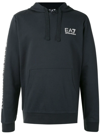 Ea7 Chest Logo Hoodie In Blue