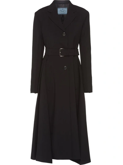 Prada Belted Mid-length Coat In Black