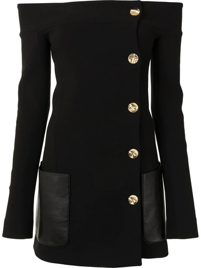 Proenza Schouler Button Detail Off The Shoulder Stretch Wool Suiting Jacket In Black