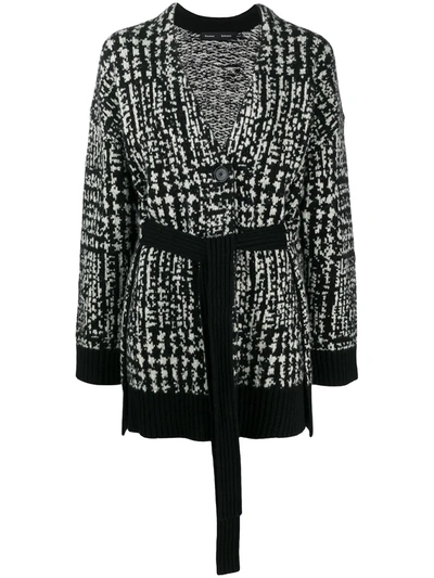 Proenza Schouler Jacquard Plaid V-neck Wrap Cardigan Sweater In Black/white