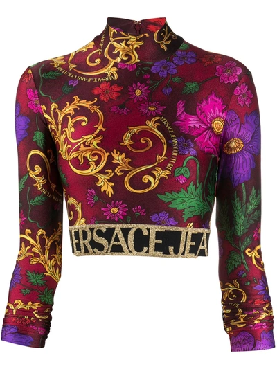 Versace Jeans Couture Baroque Print Cropped Blouse In Red