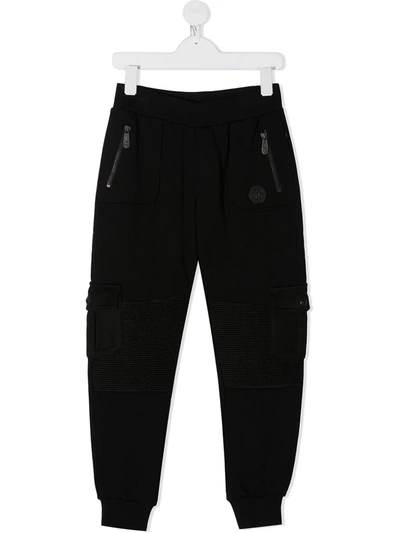 Philipp Plein Kids' Logo Patch Track Trousers In Black