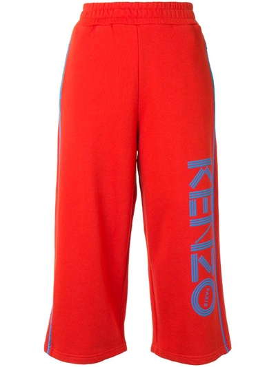 Kenzo Cropped Printed French Cotton-terry Track Pants In Red