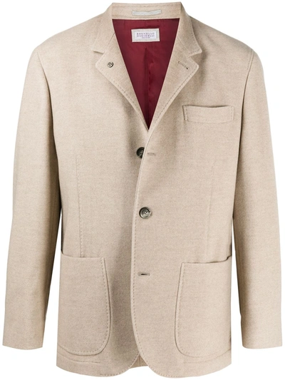 Brunello Cucinelli Cashmere Jersey Blazer With Patch Pockets In Sabbia