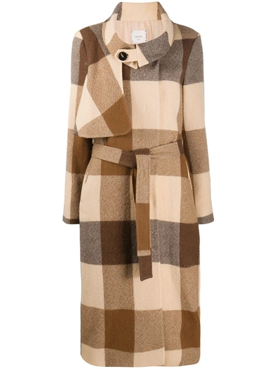 Alysi Checked Belted Coat In Brown