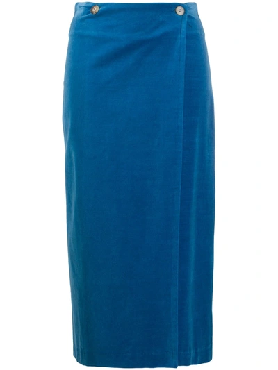 Alysi Velvet Wrap Skirt In Blue