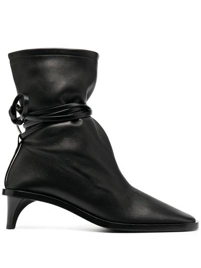 Jil Sander Wrap-tie Ankle Boots In 999 - Black