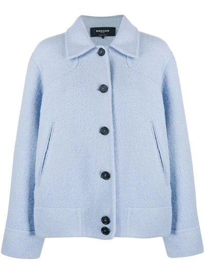 Rochas Oversized Button-up Knit Jacket In Blue