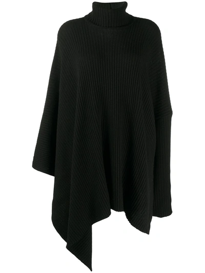 Y's Ribbed-knit Draped Jumper In Black
