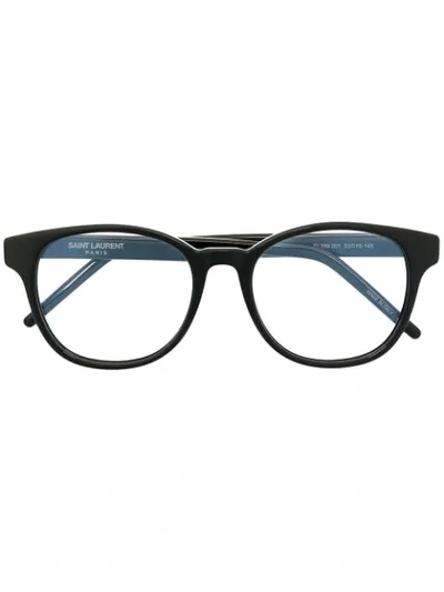 Saint Laurent Sl399 Round-frame Logo Glasses In Black