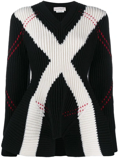 Alexander Mcqueen Intarsia Wool & Cashmere Knit Sweater In Black