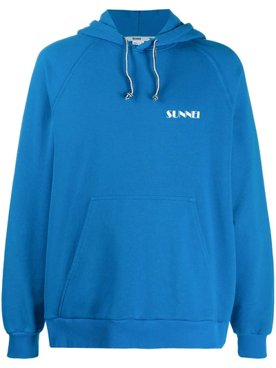 Sunnei Logo-print Cotton Hoodie In Blue