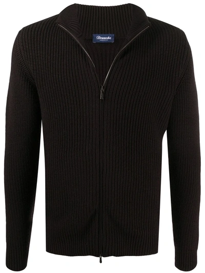 Drumohr Ribbed Cardigan In Brown