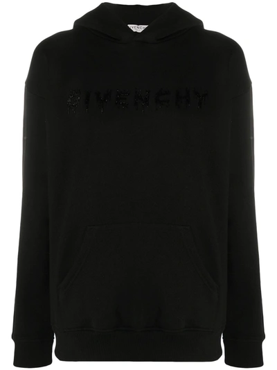 Givenchy Beaded Logo Cotton Hoodie In Black