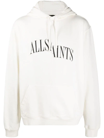 Allsaints Mens Ash White Diverge Logo-print Cotton Hoody S