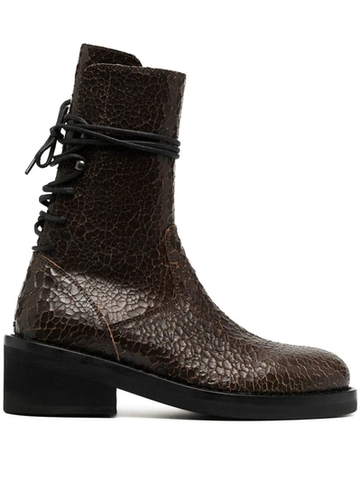 Ann Demeulemeester Cracked Lace-up Boots In Brown