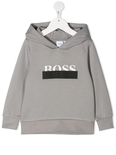 Hugo Boss Kids' Logo Cotton Hoodie In Grey
