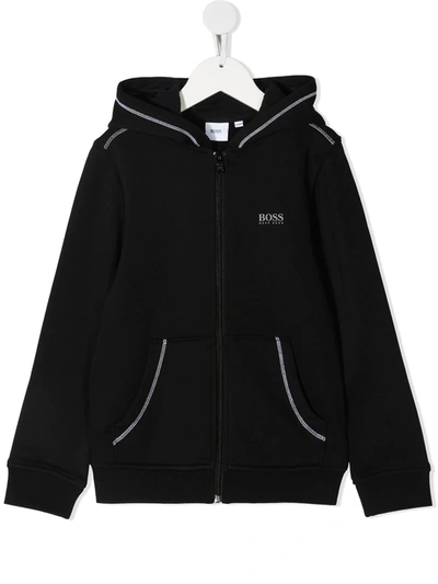 Hugo Boss Kids' Contrast-stitch Zip-up Hoodie In Black