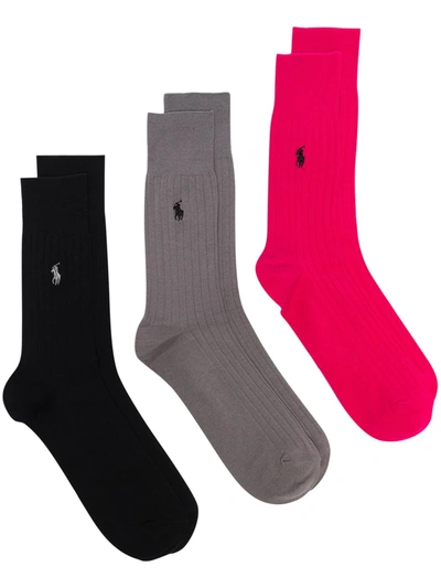 Polo Ralph Lauren Multicoloured Ribbed Logo Socks Set In Pink